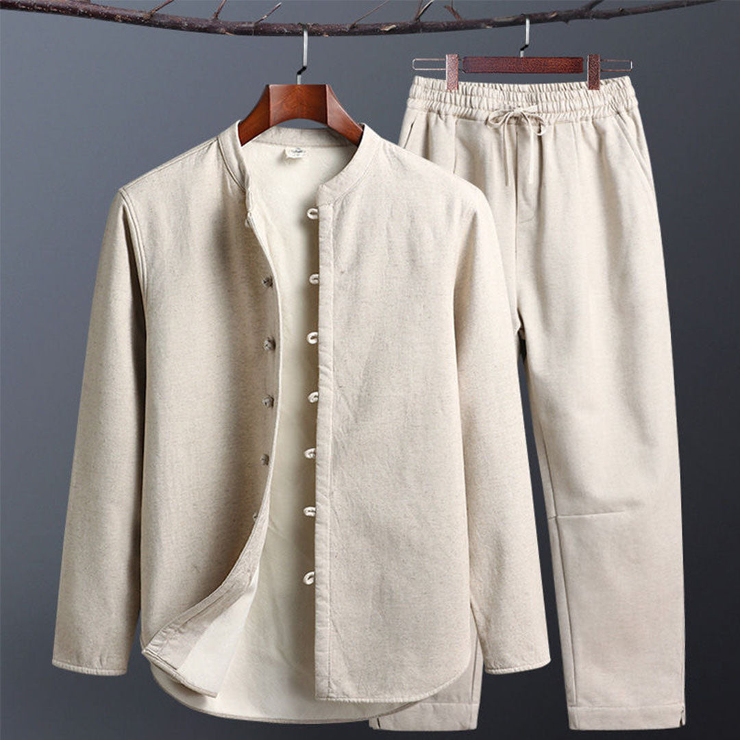 Herrloungeset Med Mandarinkrage Och Dragsko I Midjan