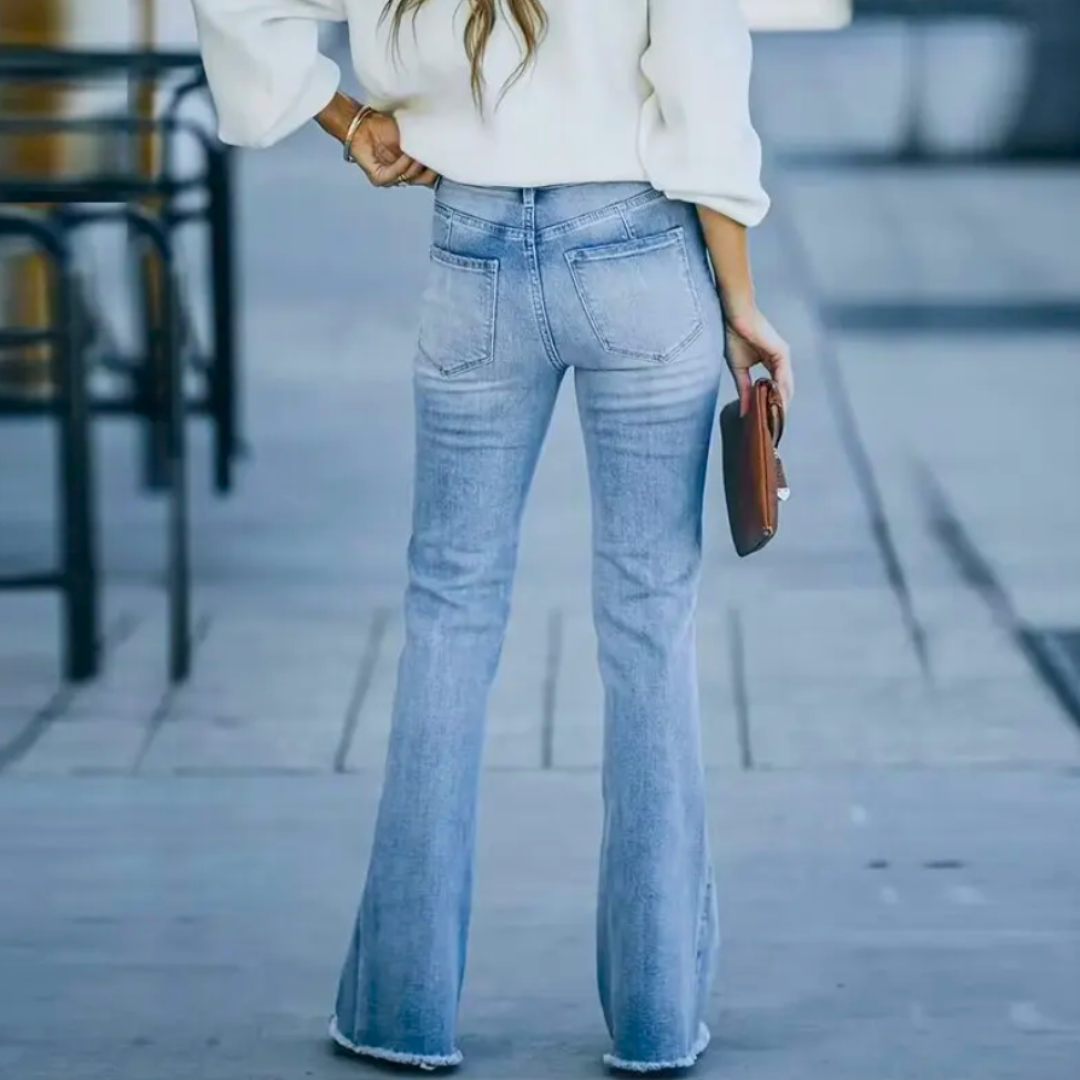 Jeans för Dam med Hög Midja och Lätt Utsvängda Ben