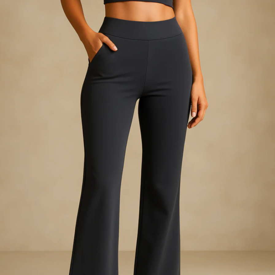 Dam Stretchbyxor Med Elastisk Midja Och Sidfickor