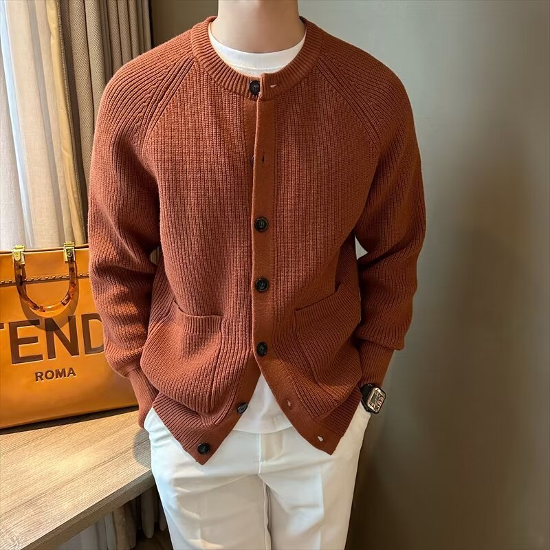 Herr Cardigan Sweatercoat Rundhals Långärmad Slim Passform