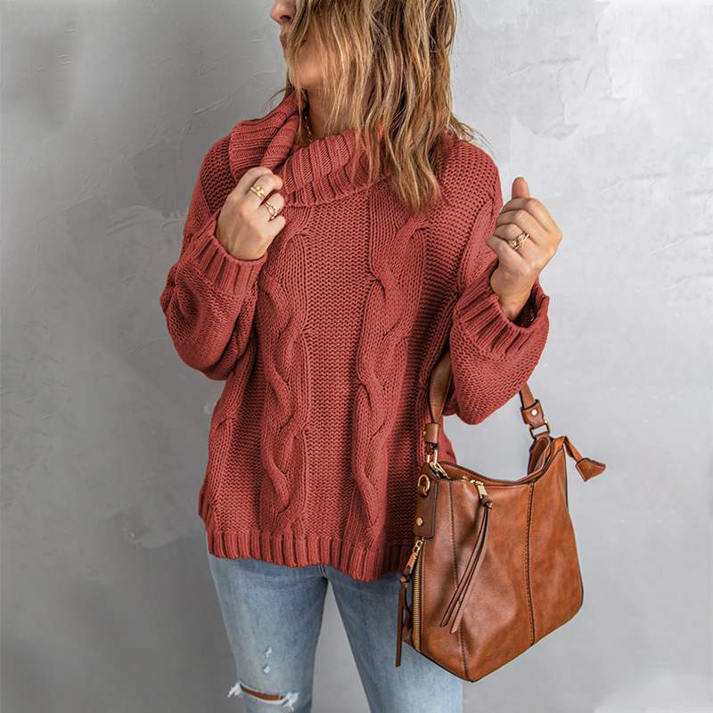 Kvinnors Vintertröja Med Hög Hals Enfärgad Långärmad Pullover