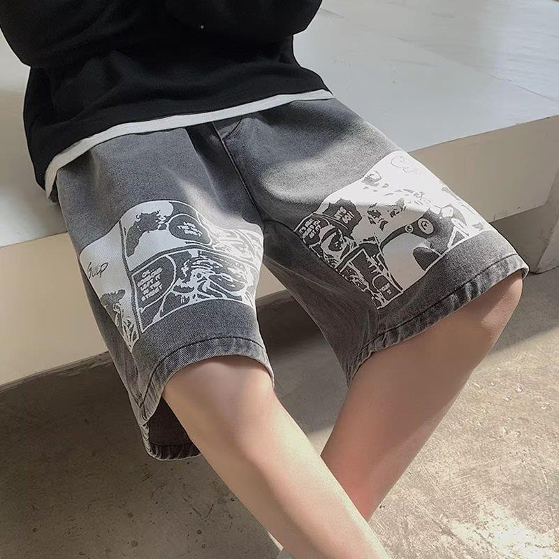 Herr Jeansshorts Fifth Pants Lös Passform Europeisk Gatustil