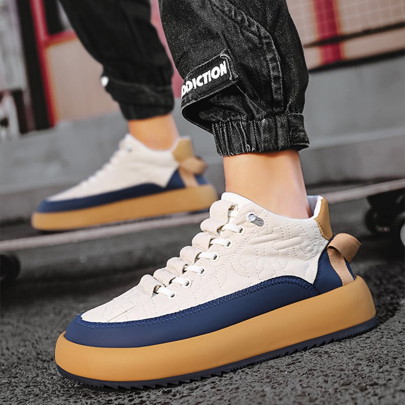 Herrsneakers Med Snörning, Ovandel I Konstgjord Pu Och Tjock Gummisula