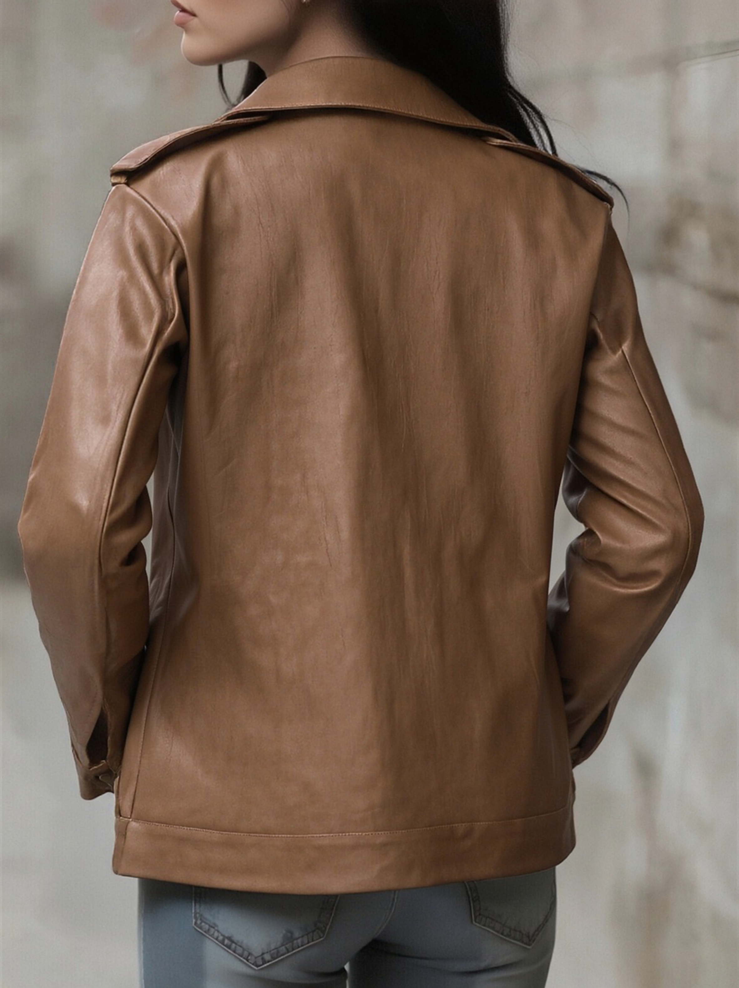 Kvinnors Höstjacka med Slagkrage, Dragkedja fram, Vintage-stil