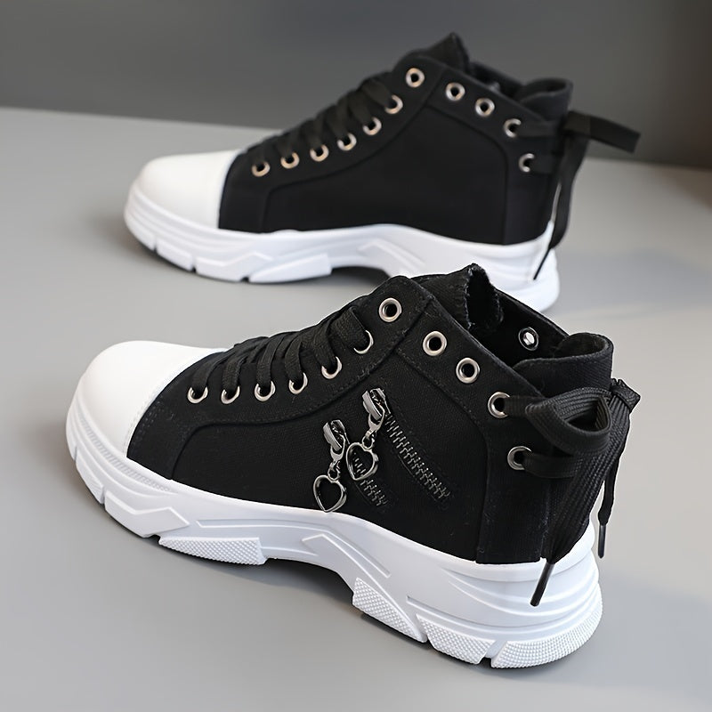 Damplatåsneakers Med Förhöjd Sula, Snörning Och Dragkedja I Sidan