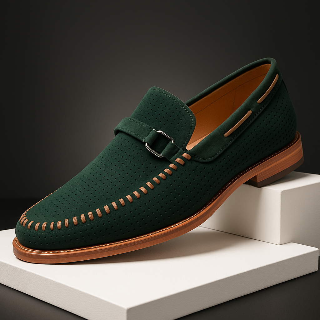 Herrloafers Med Perforerad Ovandel, Vadderad Insida, Metalldetaljer