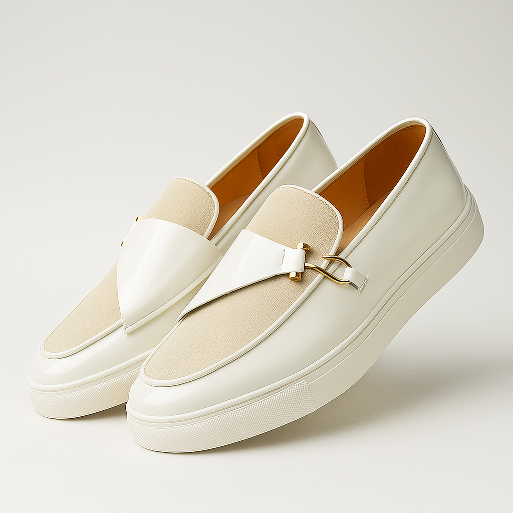Herrloafers med Dubbla Texturer Glansig Konstmocka Slip-On Guldspänne