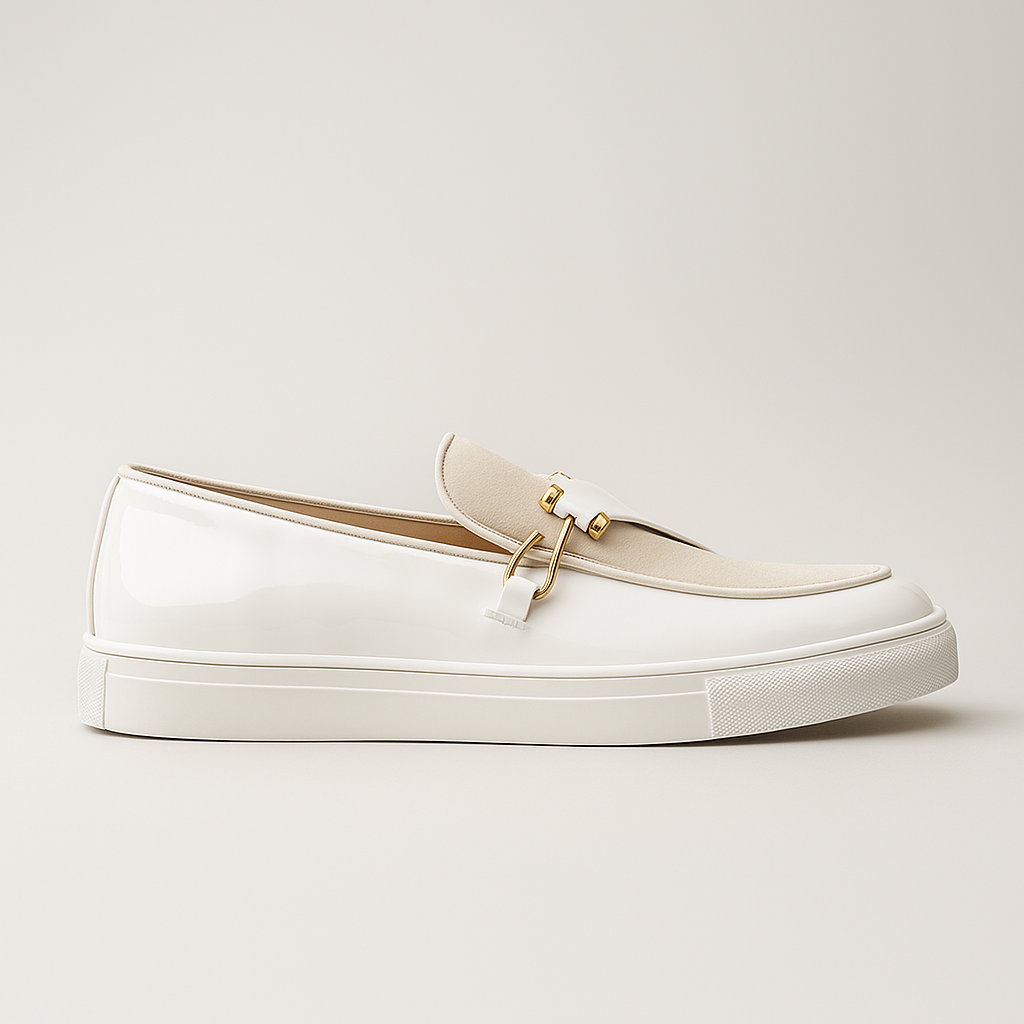 Herrloafers med Dubbla Texturer Glansig Konstmocka Slip-On Guldspänne