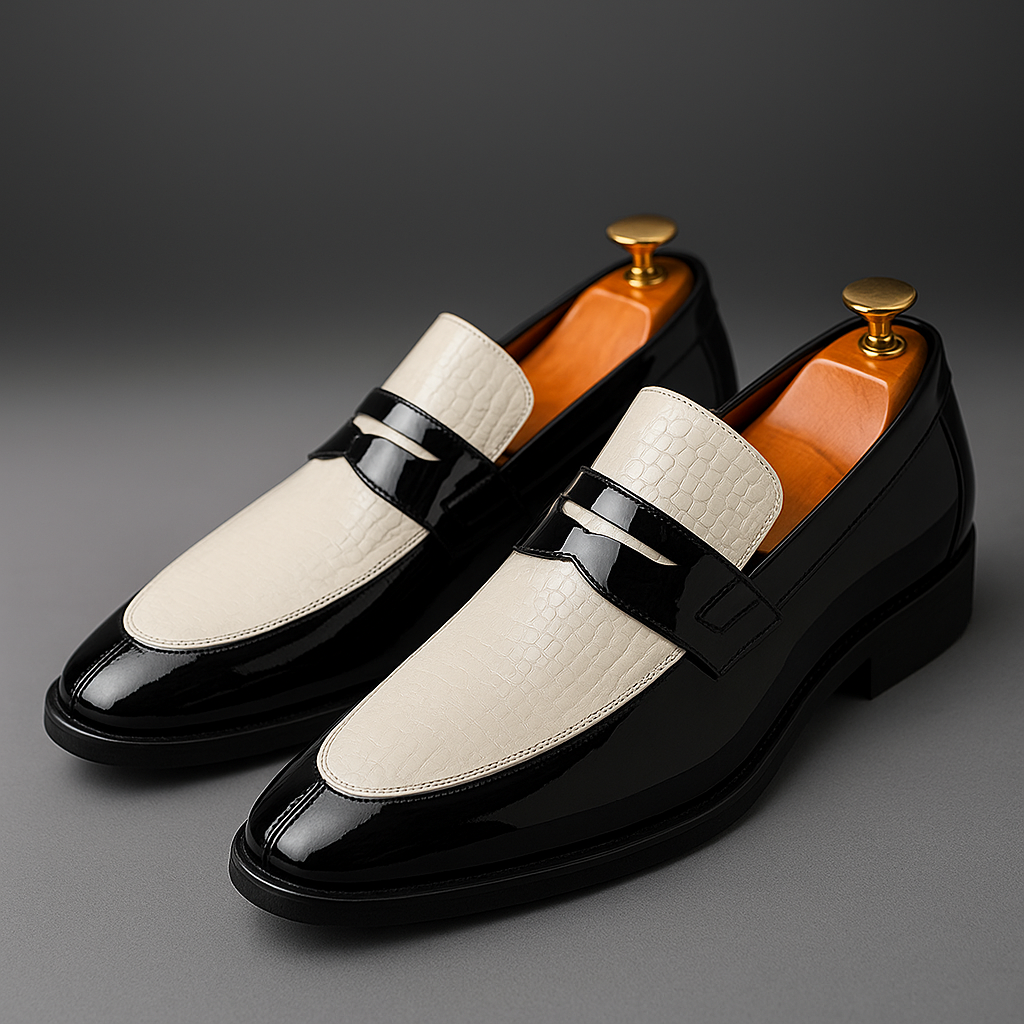 Herrloafers Lackfinish Krokodilpräglad Strukturerad Passform