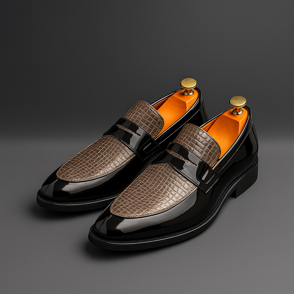 Herrloafers Lackfinish Krokodilpräglad Strukturerad Passform
