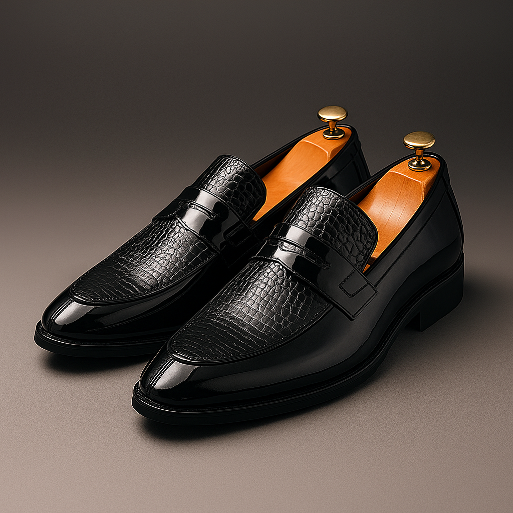 Herrloafers Lackfinish Krokodilpräglad Strukturerad Passform
