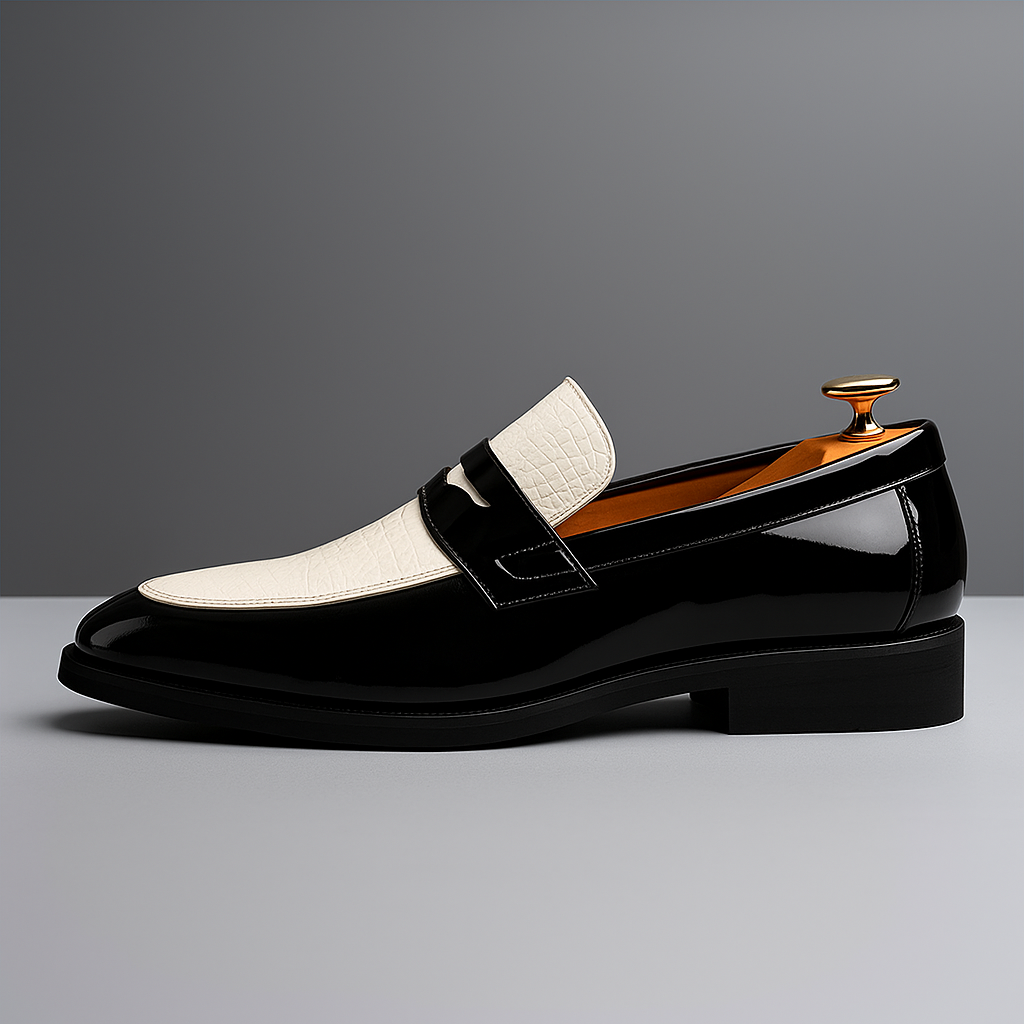 Herrloafers Lackfinish Krokodilpräglad Strukturerad Passform