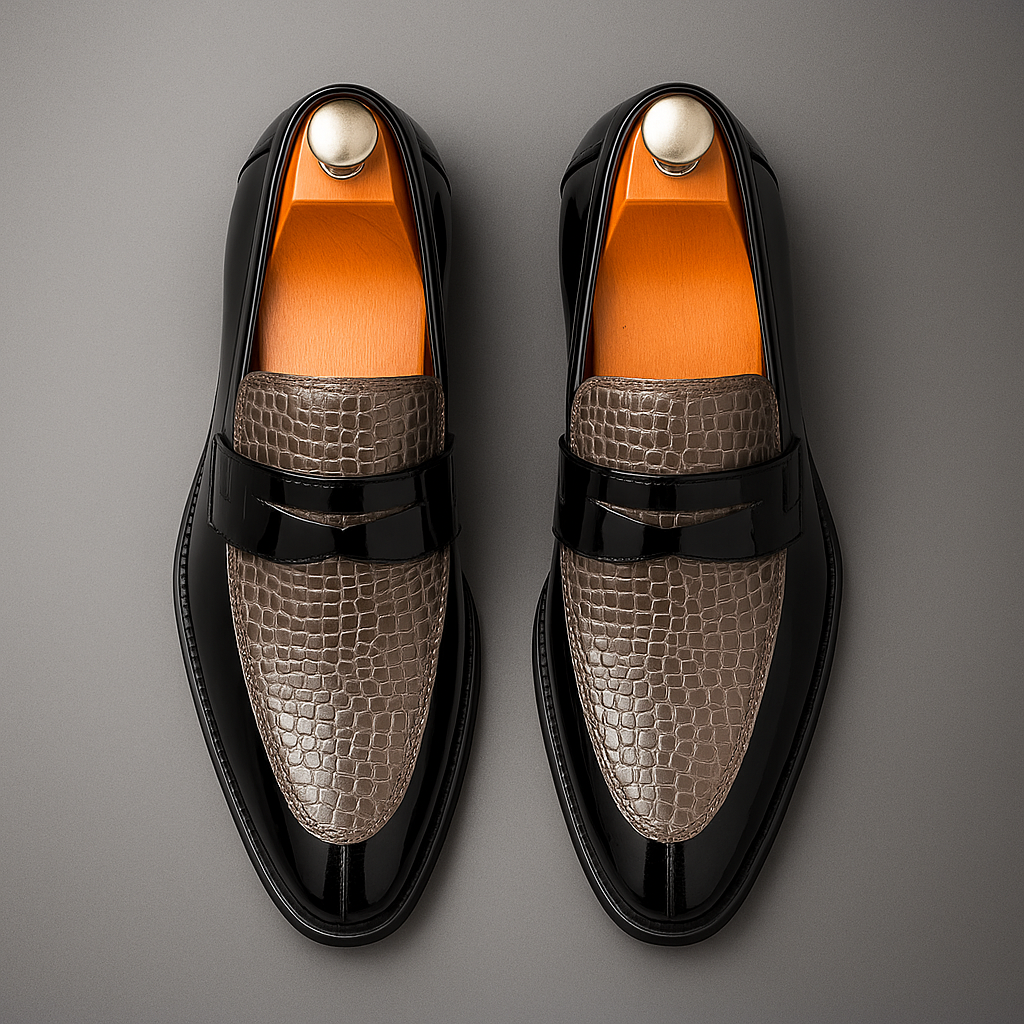 Herrloafers Lackfinish Krokodilpräglad Strukturerad Passform
