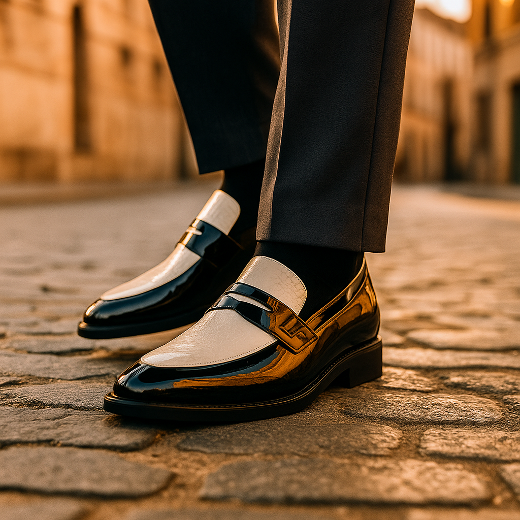 Herrloafers Lackfinish Krokodilpräglad Strukturerad Passform