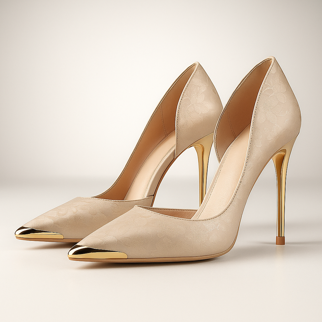 Kvinnor Stilettklackar Satin Jacquard Med Guldaccent