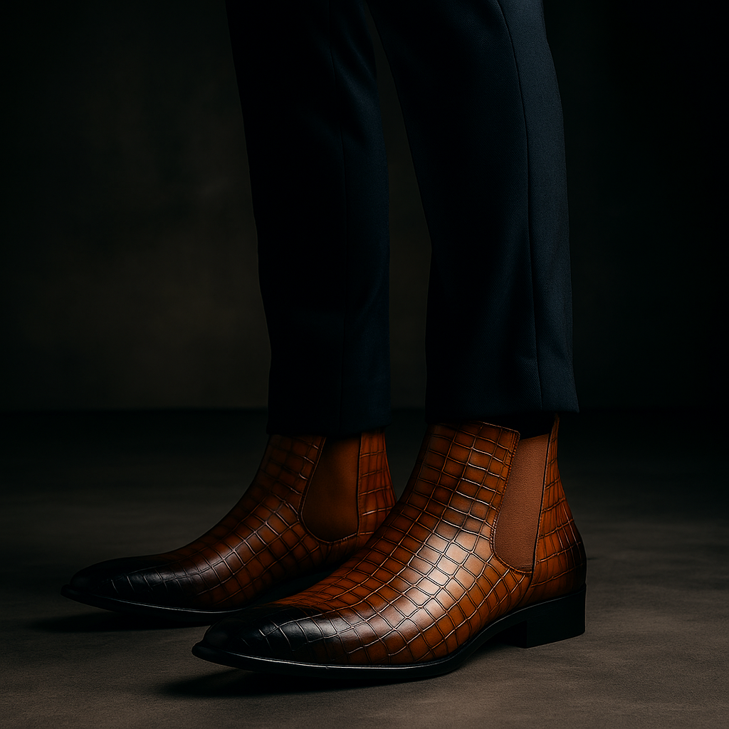 Herr Chelsea Boots Ormskinnsstruktur Dämpad Innersula Slip-On