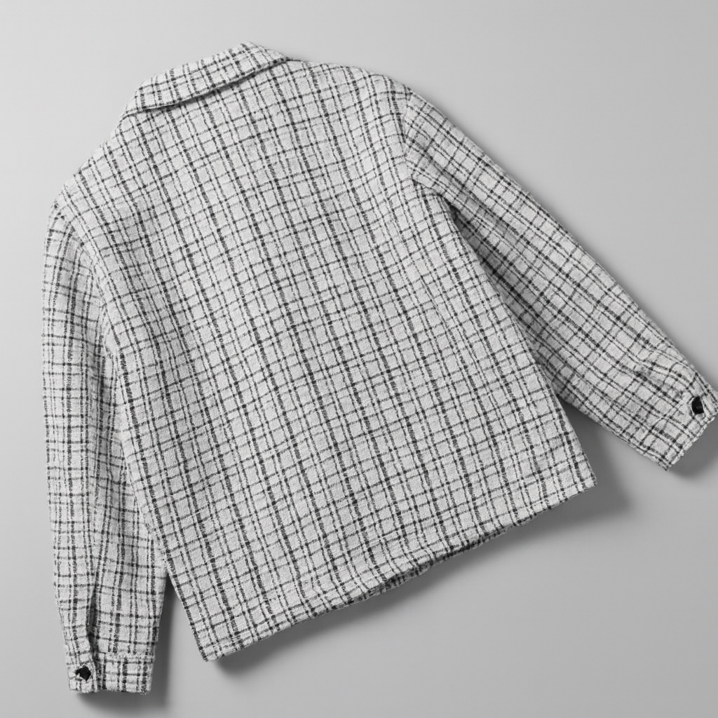 Herrskjortjacka i Tweed med Rutnätsmönster och Texturerad Väv