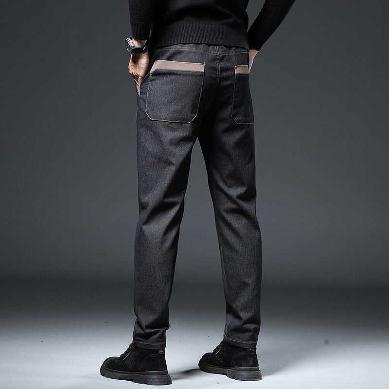 Herrbyxor Med Broderi, Smal Rak, Hög Midja, Stretchdesign