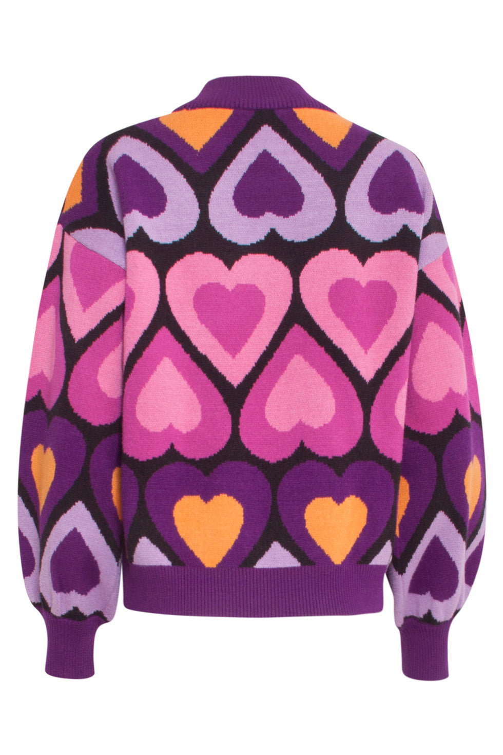 Dam Stickad Topp Oversized med Hjärttryck och Ribbad Hög Hals
