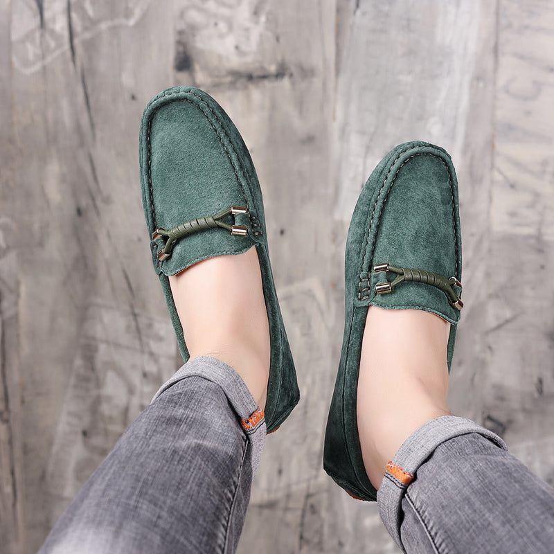 Loafers För Herr Med Mockaöverdel, Snurrad Rem Och Moc-Tå