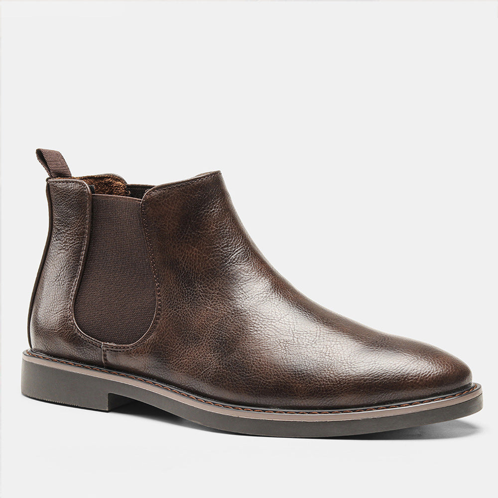Herr Chelsea Stövlar Pu Läder Look Rund Tå Låg Ankel Slip On