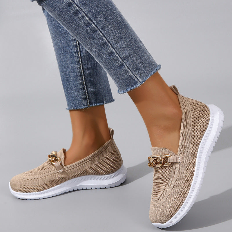Damskor I Mesh Med Rund Tå Och Medellång Klack, Slip-On-Design