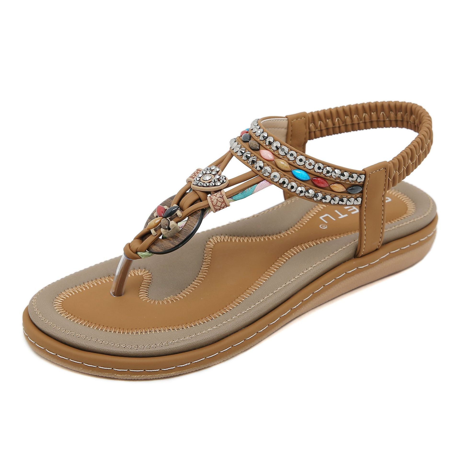 Dam Sommar Strass Flip Flops Rund Tå Elastiskt Band Sandaler