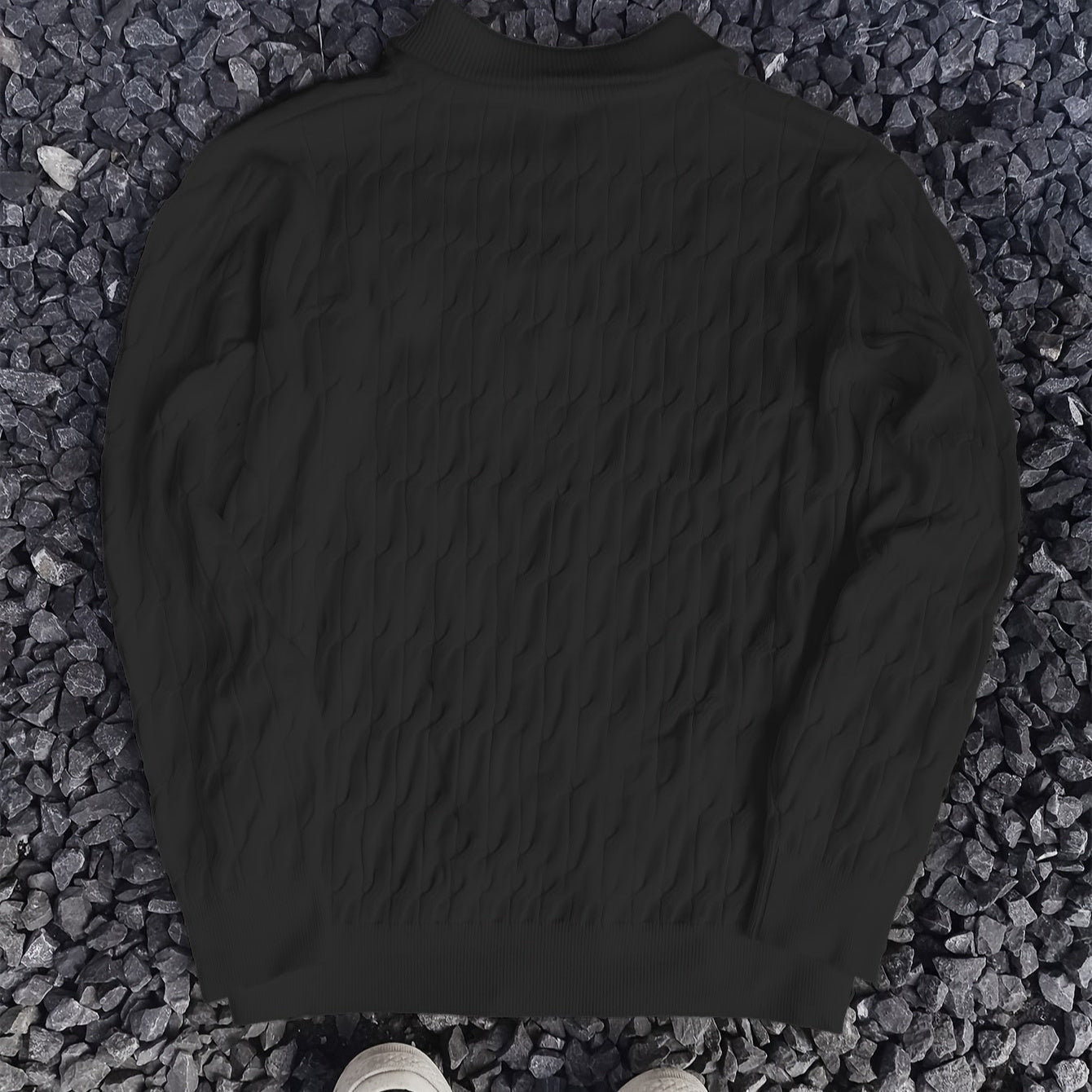 Herr Stickad Pullover med Rund Hals och Halv Dragkedja