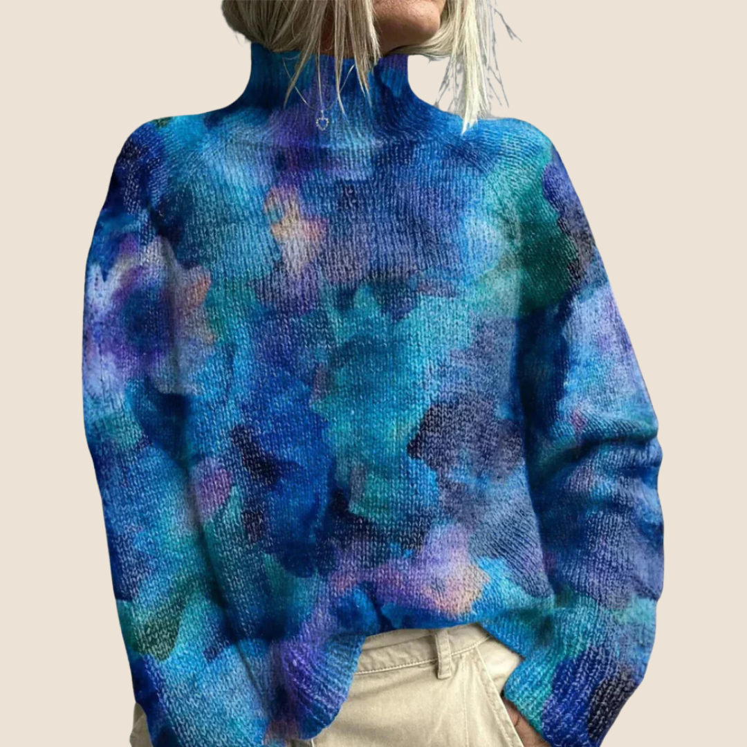 Dam Vinter Polotröja med Konstnärlig Stickad Design