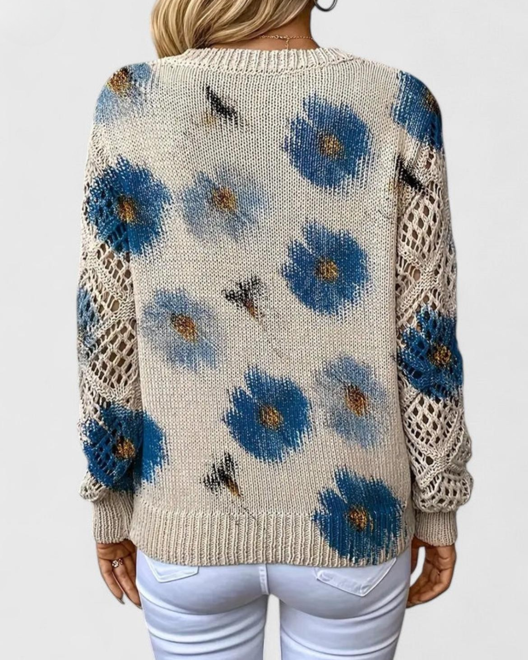 Kvinnotröja Med Öppen Stickning På Ärmar Och Mjuk Textur