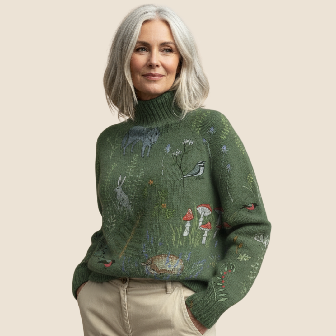 Dam Vinter Polotröja med Konstnärlig Stickad Design