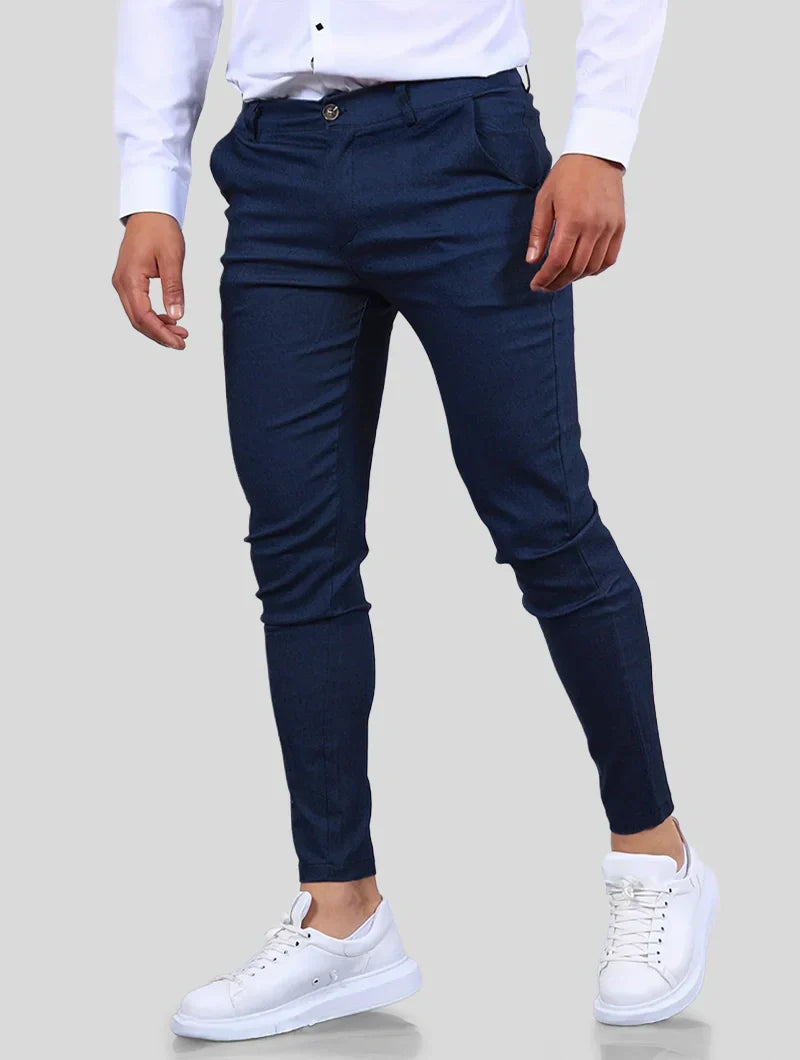 Herrbyxor Med Stretch, Slim Fit, Fyrvägsstretch, Blå