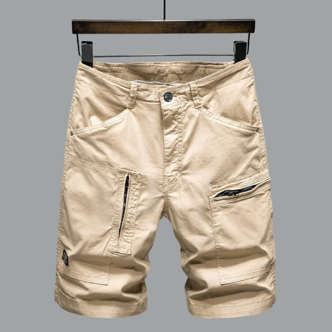 Herrcargo-shorts i skräddarsydd passform med blixtlåsförsedda verktygsfickor