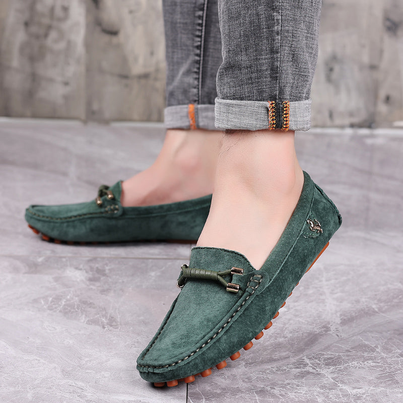 Loafers För Herr Med Mockaöverdel, Snurrad Rem Och Moc-Tå