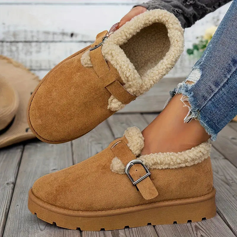 Slip-On-Skor För Kvinnor I Vinterstil Med Plyschfoder Och Stöd