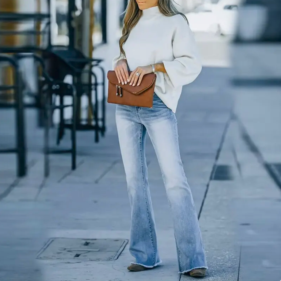 Jeans för Dam med Hög Midja och Lätt Utsvängda Ben