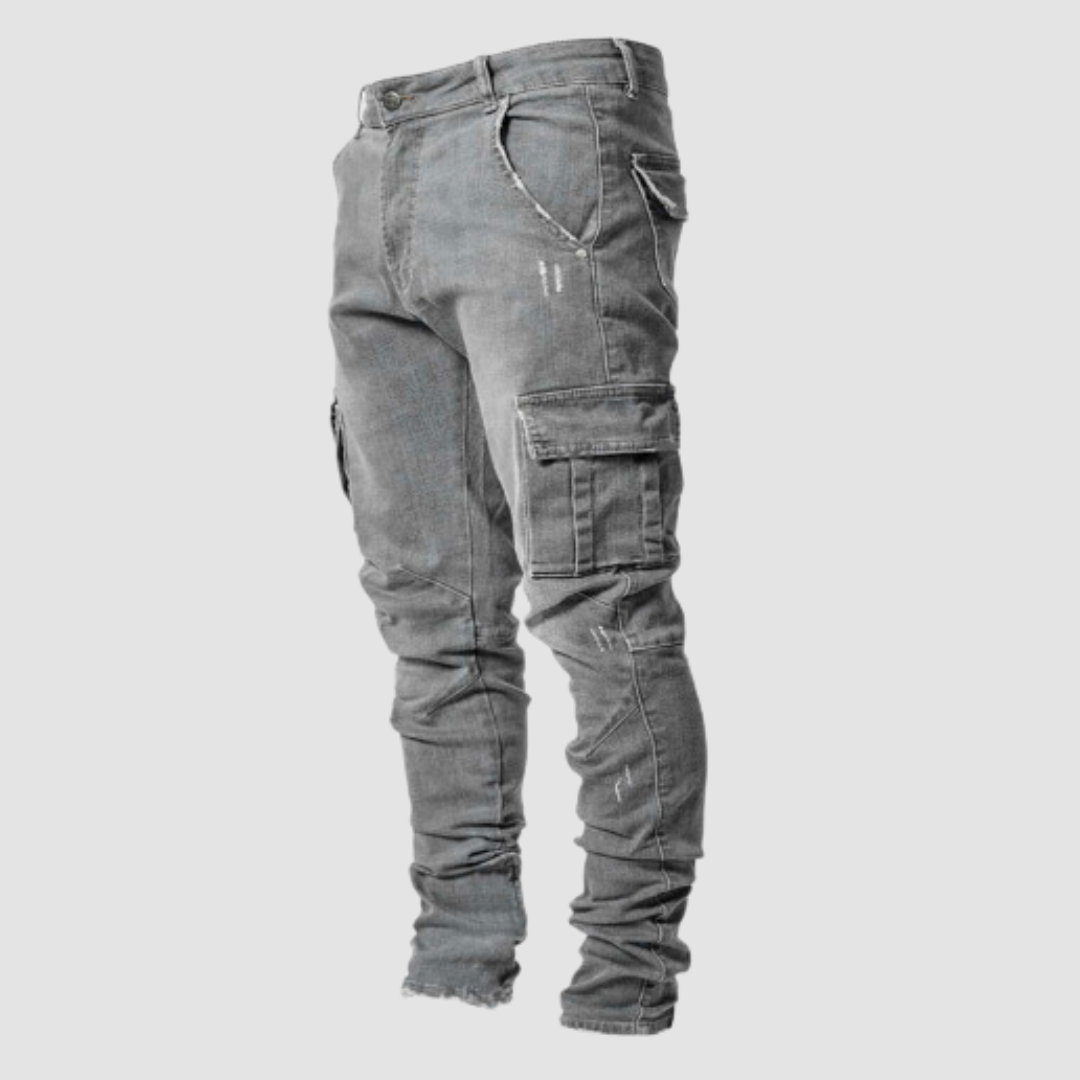 Herr Slim Fit Cargo-byxor med Stretchmaterial och Flera Fickor