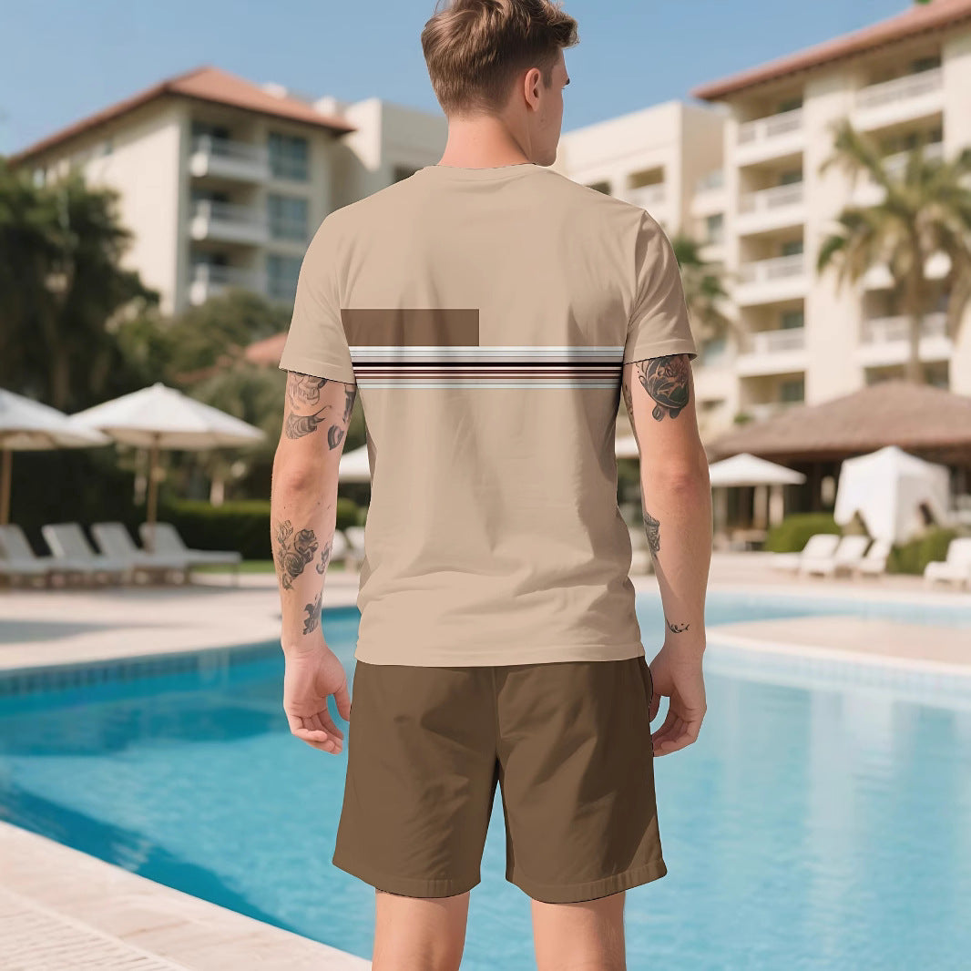 Herr Sommar Andningsbara Kortärmade Rund Halsade Shorts Set Tecknat Tryck Tvådelat Set