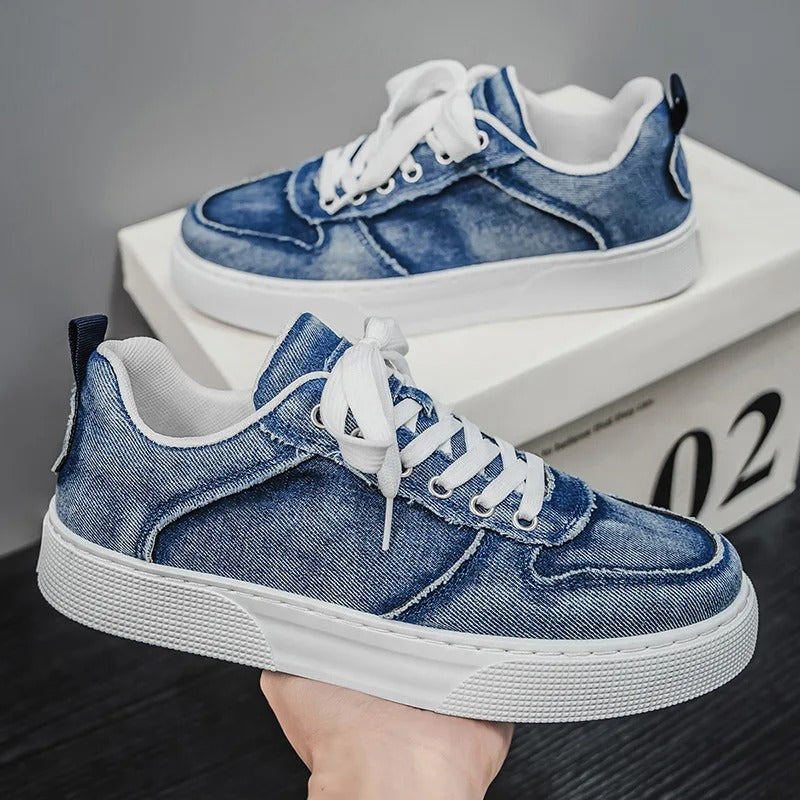 Herr Low Top Sneakers med Tvättad Yta och Snörstängning