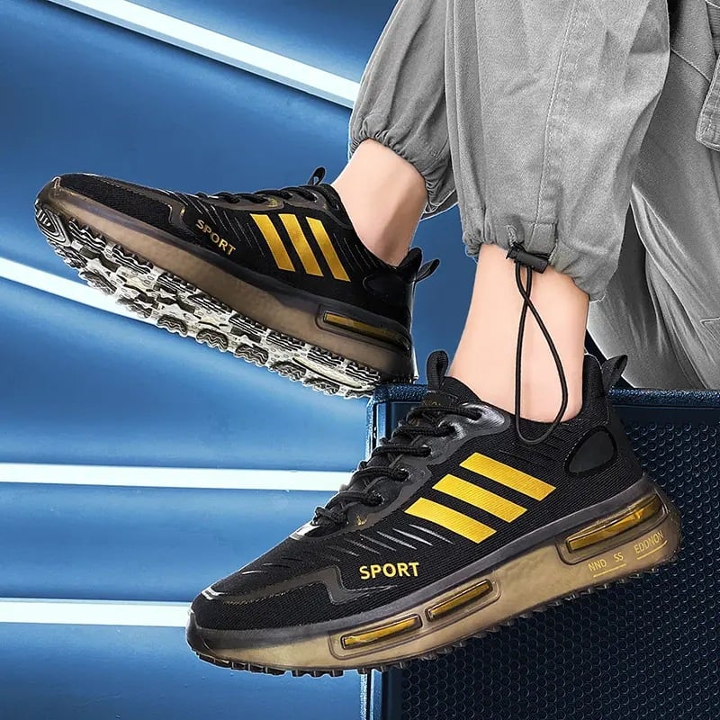 Herrsportsneakers Med Snörning, Luftkudde Och Rund Tå