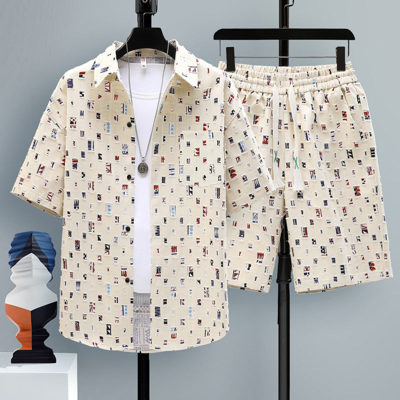Sommarsporter med kort ärm och rak passform, matchande outfit för män, shorts