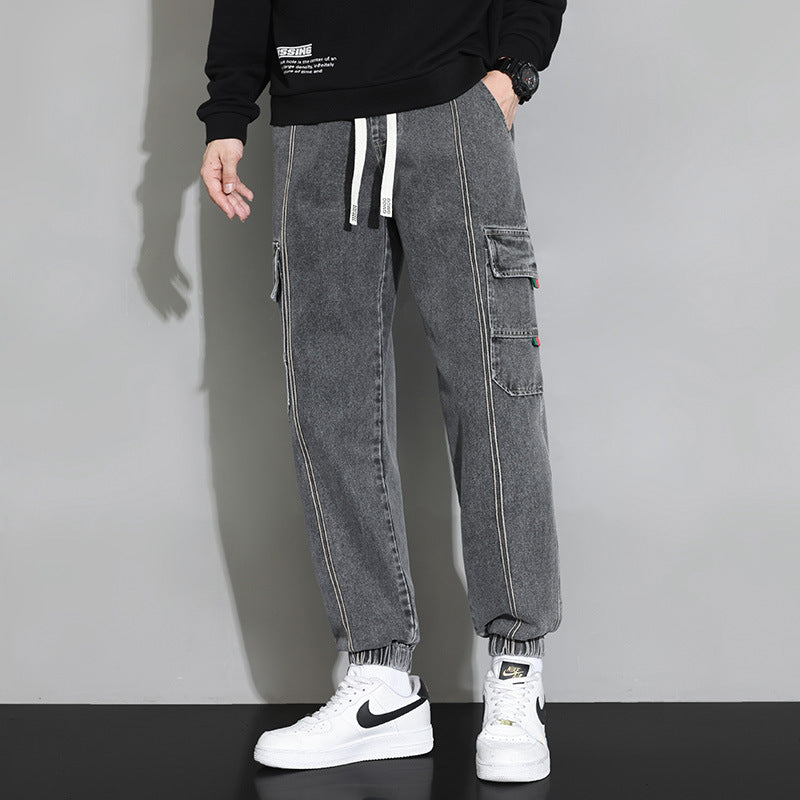Herrvårjeans Med Arbetskläder, Lös Passform Och Gylf Med Dragkedja