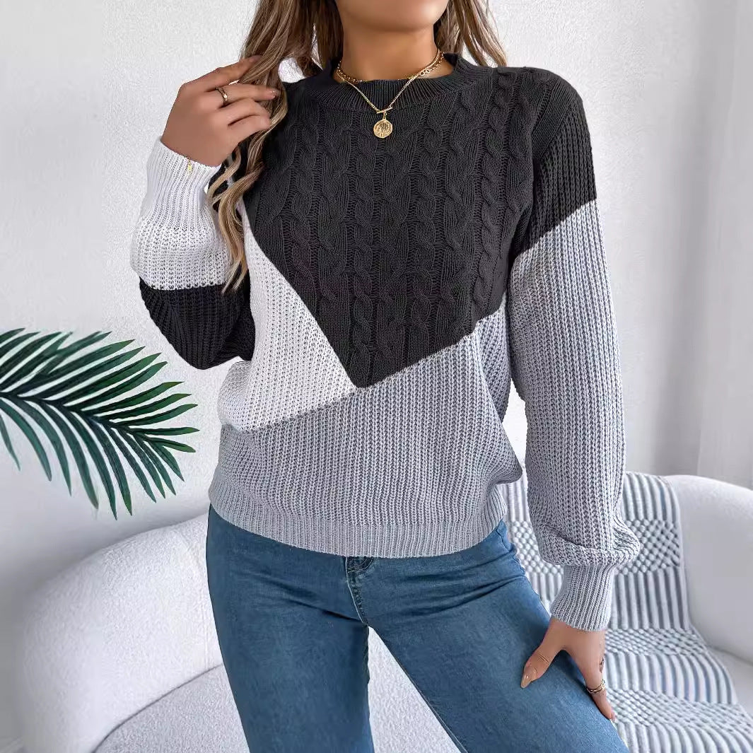 Dam Twist Knit Långärmad Kontrastfärgad Pullover