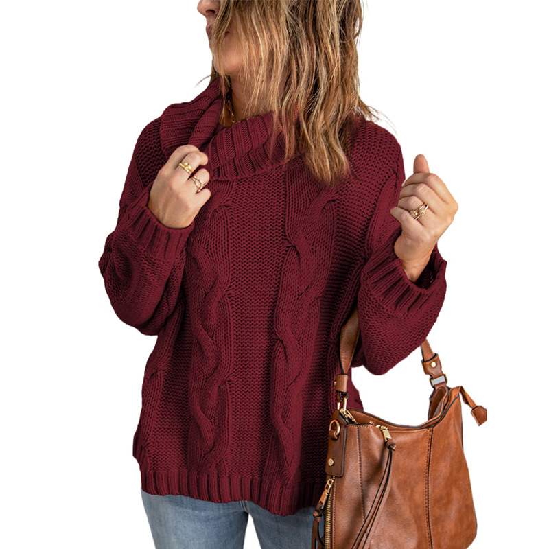 Kvinnors Vintertröja Med Hög Hals Enfärgad Långärmad Pullover