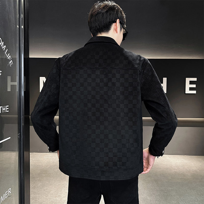 Herrjacka För Vinter Med Rutig Design Och Dubbel Bröstklaff