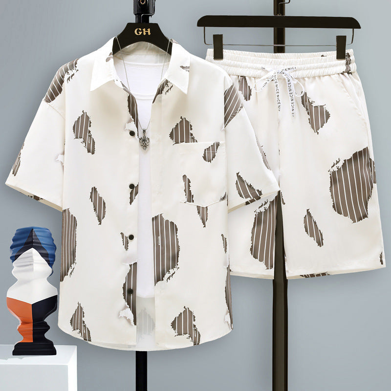 Sommarsporter med kort ärm och rak passform, matchande outfit för män, shorts