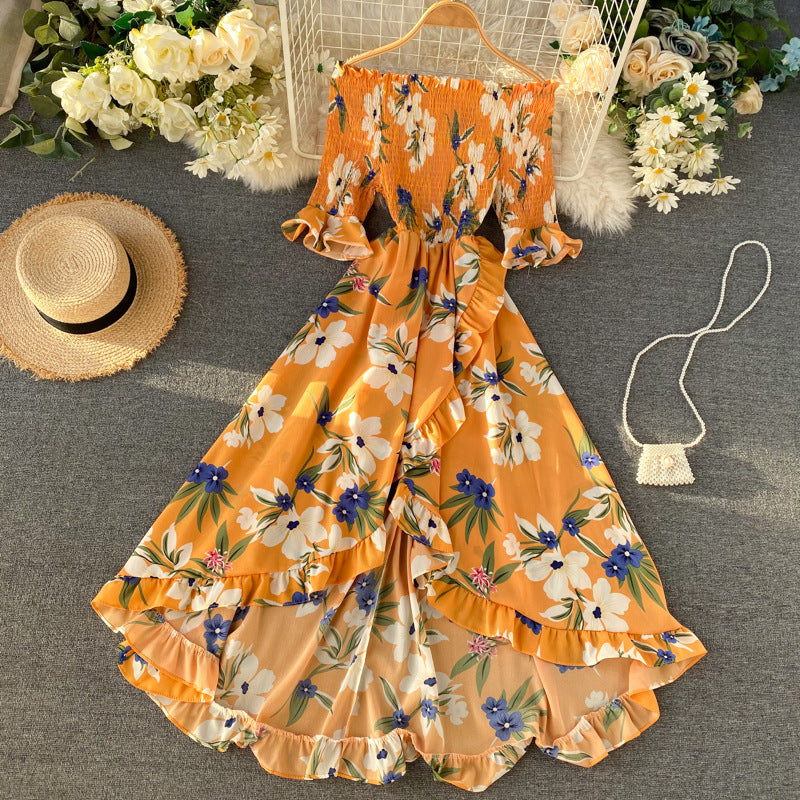Kvinnors Sommarklänning Med Off-Shoulder-Motiv Och Kortärmad Volang