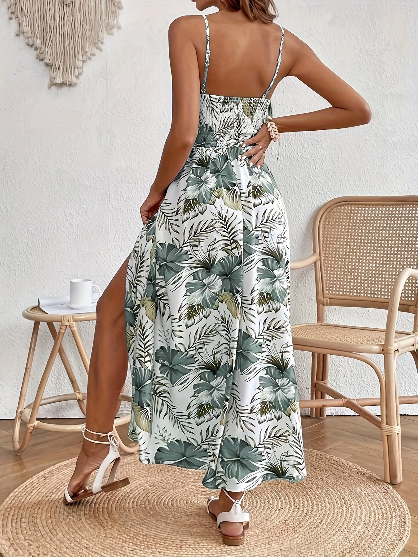 Kvinnors Sommarklänning Maxi med Blommigt Mönster och Sidslits