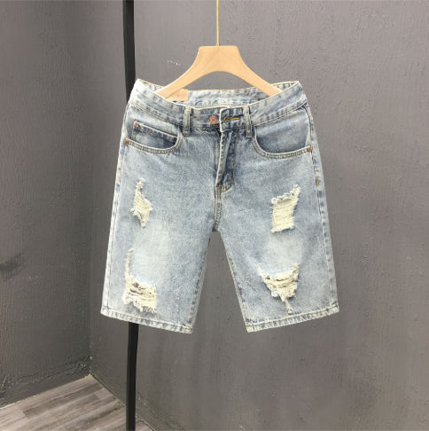 Herrshorts i denimstil med mellanhög midja, dragkedja och gylf, stretchig stretch, blå shorts