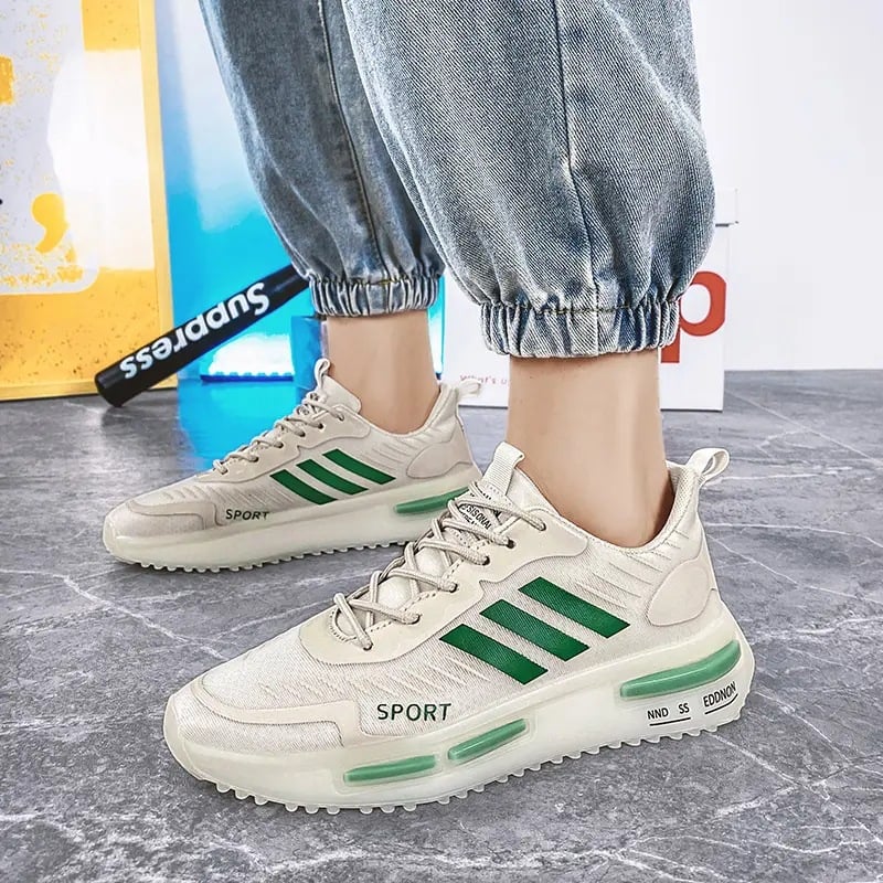 Herrsportsneakers Med Snörning, Luftkudde Och Rund Tå